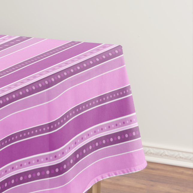 Horizontal lilac pink stripes with polka dot decor tablecloth (In Situ)