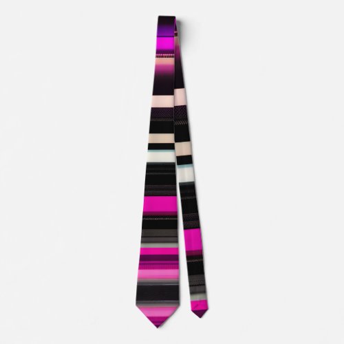 Horizontal Lines Black Pink Amou Geometric Pattern Neck Tie
