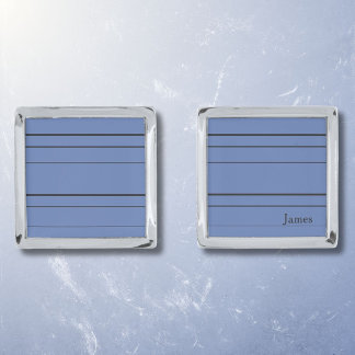Horizontal lines, black stripes on blue cufflinks
