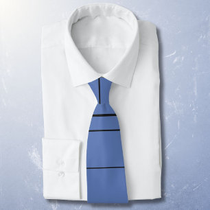 Horizontal lines, black stripes on blue neck tie