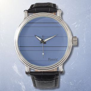 Horizontal lines, black stripes on blue watch