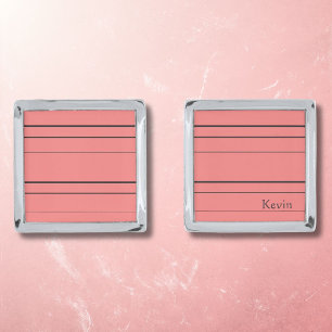 Horizontal lines, black stripes on red cufflinks