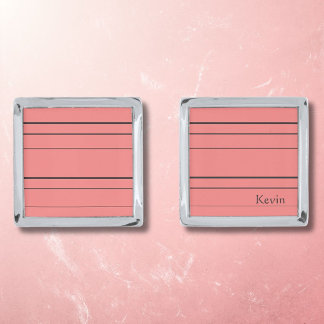 Horizontal lines, black stripes on red cufflinks