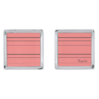 Horizontal lines, black stripes on red cufflinks