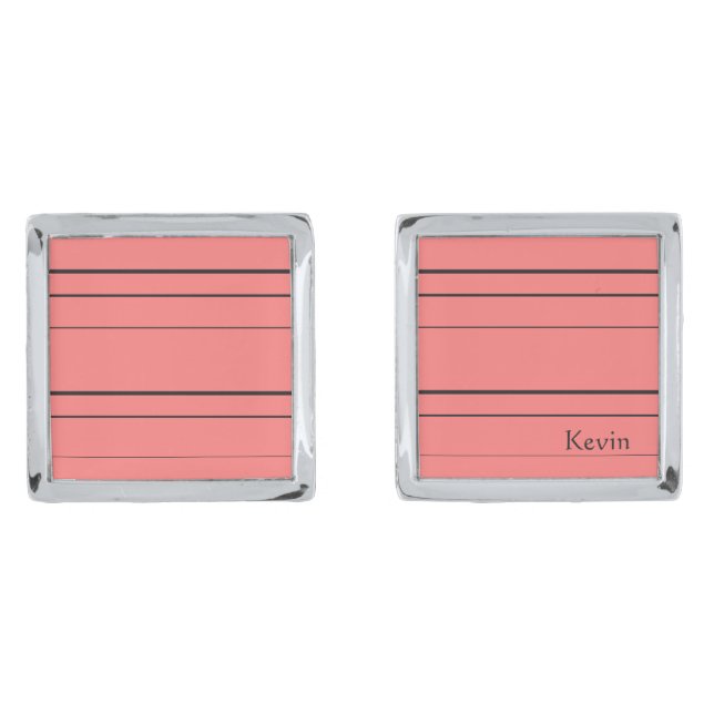Horizontal lines, black stripes on red cufflinks (Front)