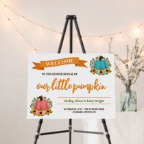 Horizontal Little Pumpkin Gender Reveal Welcome Foam Board