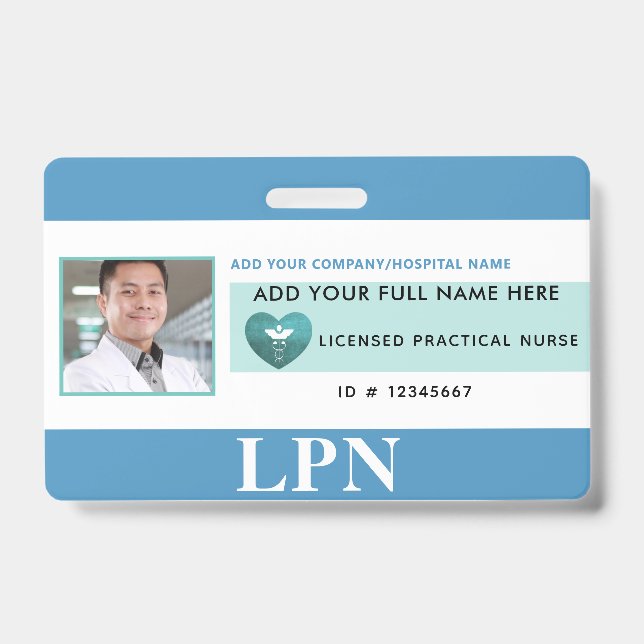 Horizontal LPN License Practical Nurse, Photo ID Badge (Front)