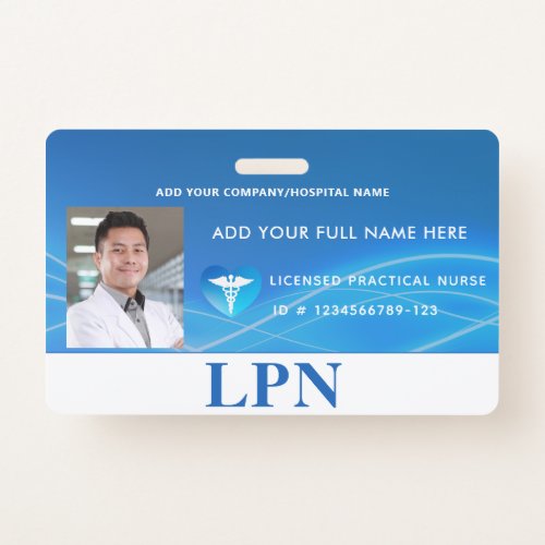 Horizontal LPN License Practical Nurse Photo ID Badge