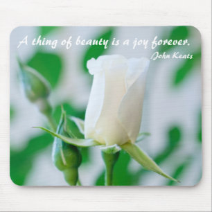 Horizontal Mousemat White Rose & Keats Quote Mouse Pad