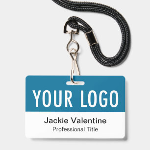 Horizontal Name Badge with Lanyard Ocean Sea Blue