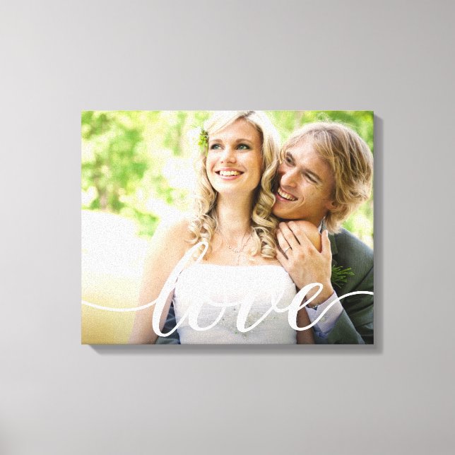 Horizontal Newlyweds Wedding Photo Love script  Canvas Print (Front)