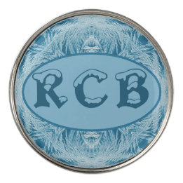 Horizontal Oval Initial Blue Snowflake Golf Ball Marker