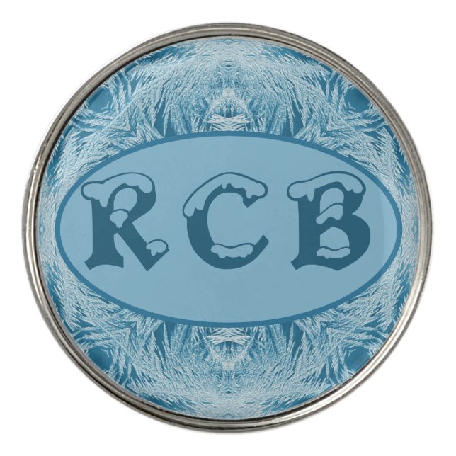 Horizontal Oval Initial Blue Snowflake Golf Ball Marker (Front)