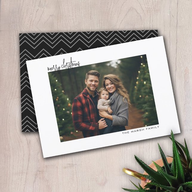 Horizontal Photo black chevrons - white border Holiday Card (Modern Christmas Card with 1 Photo)