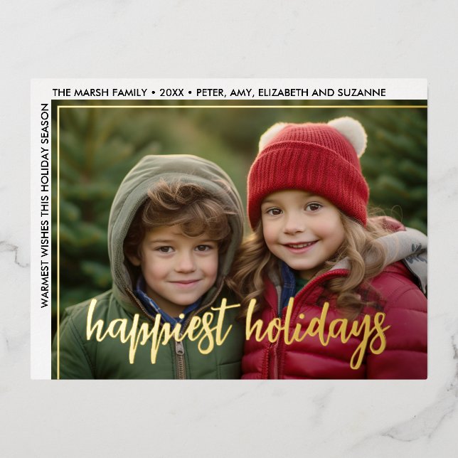 Horizontal Photo Huge Script Happiest Foil Holiday Postcard (Front)