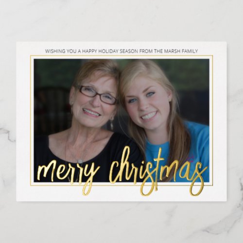 Horizontal Photo _ large Merry Christmas Script _ Foil Holiday Postcard