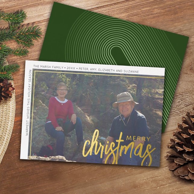 Horizontal Photo - MCM Arch Green Merry Christmas Foil Holiday Card (Creator Uploaded)
