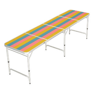 Horizontal pink, blue and orange color stripes beer pong table