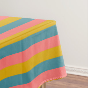 Horizontal pink, blue and orange color stripes tablecloth