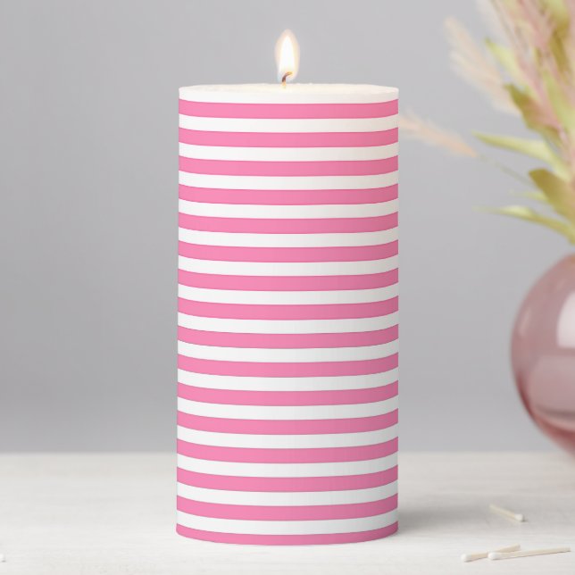 Horizontal Pink Stripes   Pillar Candle (In Situ)