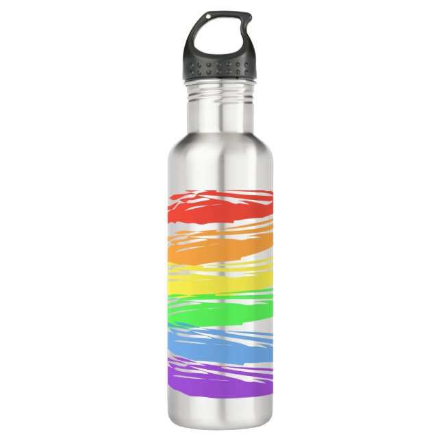 Horizontal Rainbow Gay Pride Stripes Stainless Steel Water Bottle (Front)