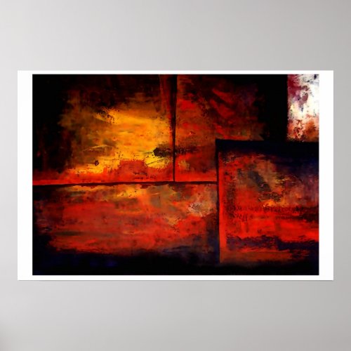 Horizontal Red Abstract Squares Art Print Poster