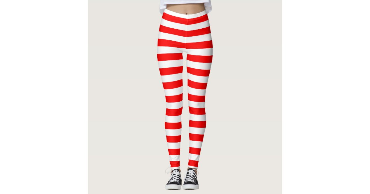 Horizontal Red And White Stripe Leggings