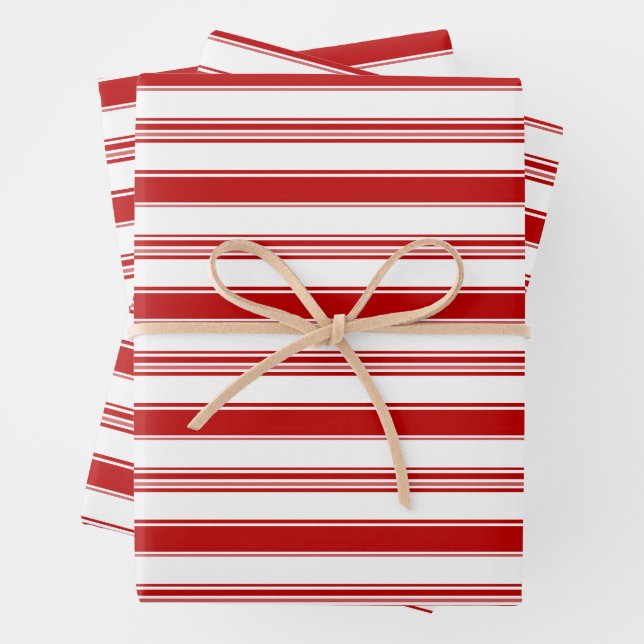 Horizontal Red & White Stripes (large scale) Wrapping Paper Sheets (In situ)