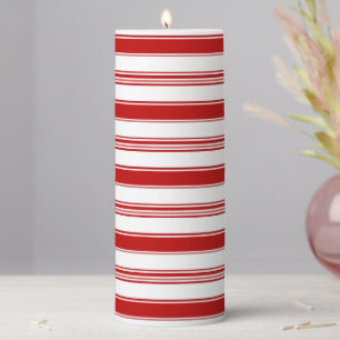 Horizontal Red & White Stripes Pillar Candle