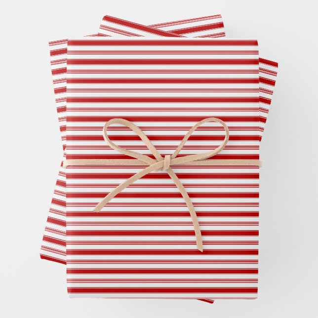 Horizontal Red & White Stripes (small scale) Wrapping Paper Sheets (In situ)