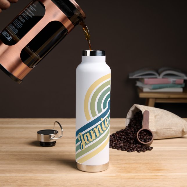 Horizontal  Retro Personalized Name Water Bottle (Coffee)