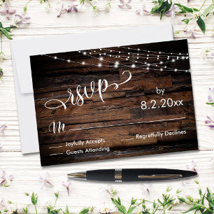 Horizontal Rustic Wood & Light Strings Event RSVP Card