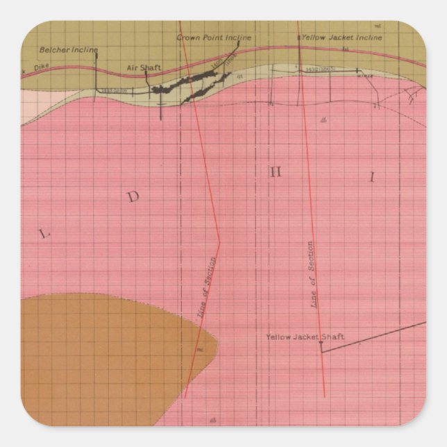 Horizontal Section of the Comstock Lode South Square Sticker (Front)