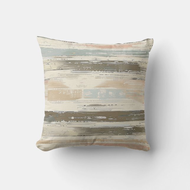 Horizontal sketch artistic lines beige brown throw pillow (Front)