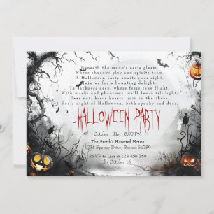Horizontal Spooky Forest I Pumpkins Poem Halloween Invitation