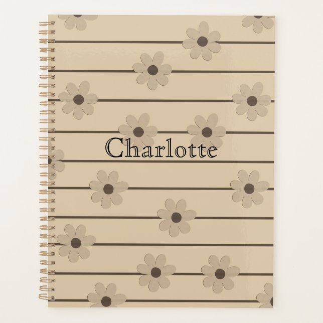 Horizontal Stripe Brown Khaki Flower Y2K Pattern Planner (Front)