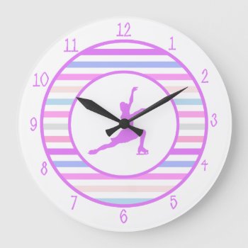 Horizontal Stripe Figure Skating In Pastel Colors Large Clock by GollyGirls at Zazzle