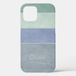 Horizontal Stripe Green, Blue &amp; Grey Personalized iPhone 12 Case