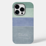 Horizontal Stripe Green, Blue &amp; Grey Personalized Case-Mate iPhone 14 Pro Case