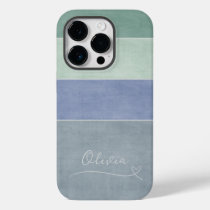 Horizontal Stripe Green, Blue & Grey Personalized Case-Mate iPhone 14 Pro Case