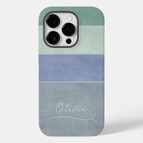 Horizontal Stripe Green Blue  Grey Personalized Case_Mate iPhone 14 Pro Case