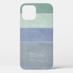 Horizontal Stripe Green, Blue &amp; Grey Personalized iPhone 12 Pro Case