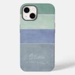 Horizontal Stripe Green, Blue &amp; Grey Personalized Case-Mate iPhone 14 Case