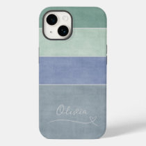 Horizontal Stripe Green, Blue & Grey Personalized Case-Mate iPhone 14 Case