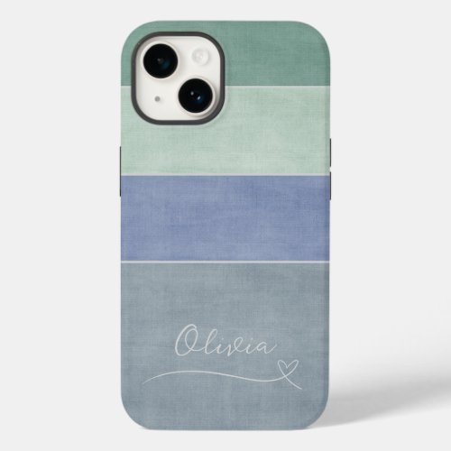 Horizontal Stripe Green Blue  Grey Personalized Case_Mate iPhone 14 Case