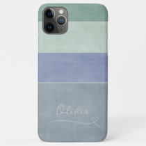 Horizontal Stripe Green, Blue & Grey Personalized iPhone 11 Pro Max Case