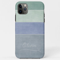 Horizontal Stripe Green, Blue & Grey Personalized iPhone 11 Pro Max Case