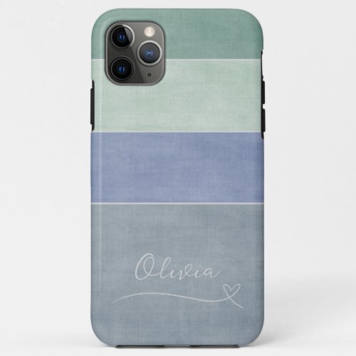 Horizontal Stripe Green Blue  Grey Personalized iPhone 11 Pro Max Case