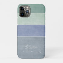 Horizontal Stripe Green, Blue & Grey Personalized iPhone 11 Pro Case