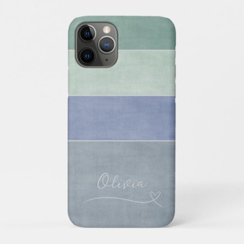 Horizontal Stripe Green Blue  Grey Personalized iPhone 11 Pro Case